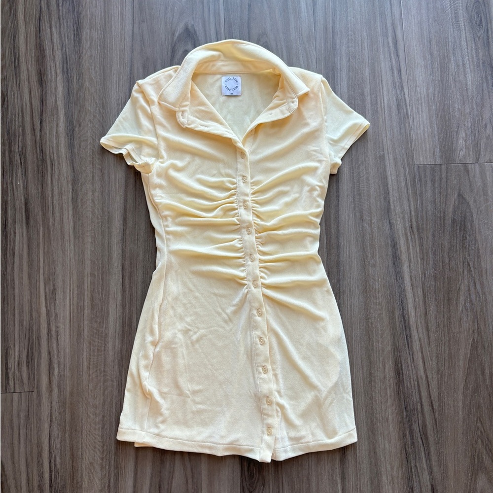With Jean collared ruched dress